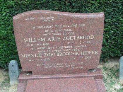Grafsteen van Willem Arie Zoetbrood
